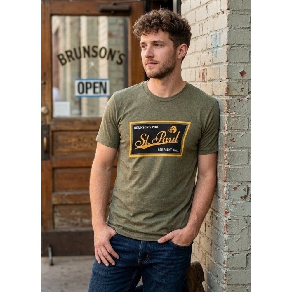 Next Level Apparle Unisex Olive Green Graphic T-Shirt St. Paul Brunson's Pub S